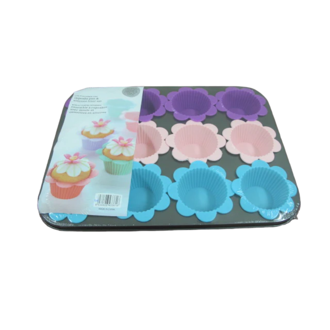 12 Serves Muffin Pan with Flower Silicone Cups - lunazchef.shop