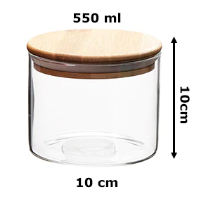 Borosilicate Glass Round Jar Wood Cover 550 ml - lunazchef.shop