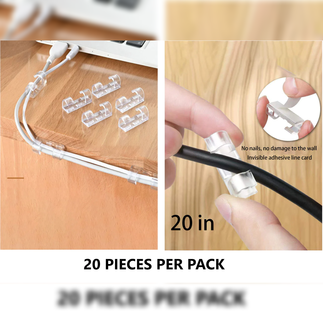 20pcs Self-Adhesive Transparent Cable Clips - lunazchef.shop