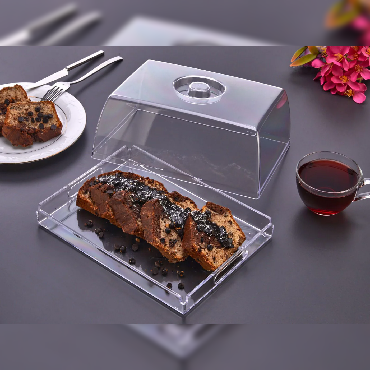 2 in 1 Rectangular Acrylic Tray with Cake Dome - lunazchef.shop