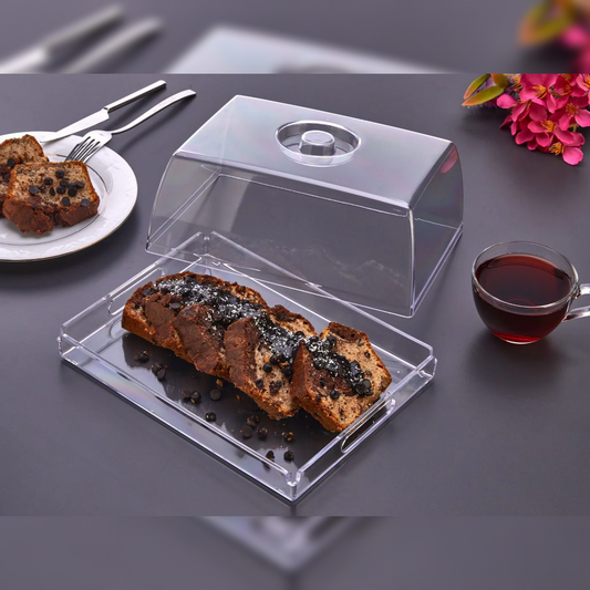 2 in 1 Rectangular Acrylic Tray with Cake Dome - lunazchef.shop