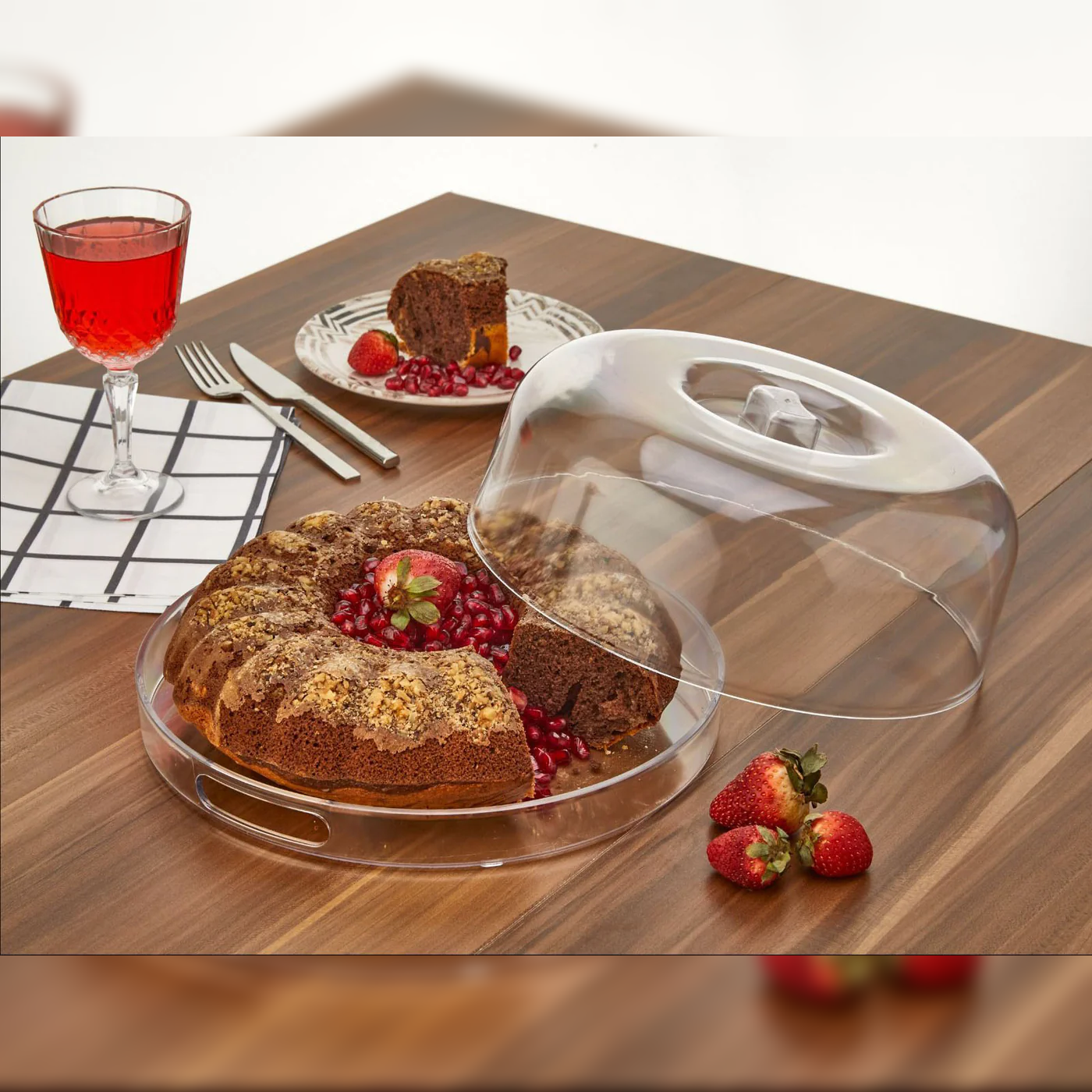 2 in 1 Round Acrylic Tray with Cake Dome 27 cm - lunazchef.shop