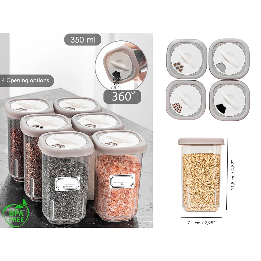 350 ml Plastic Spice Jar with 4 Opening Options - lunazchef.shop