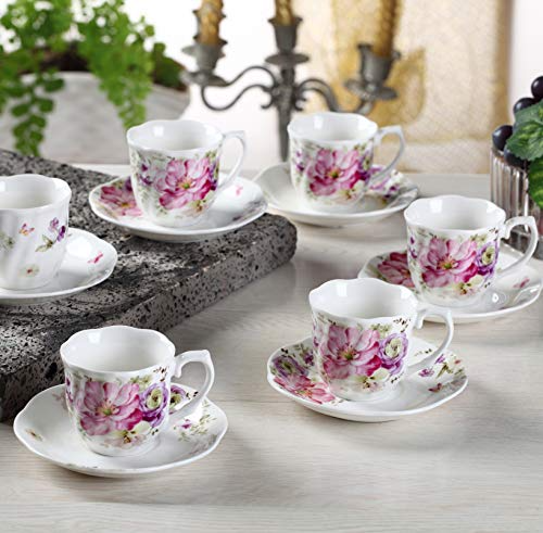 Floral Coffee Cups and Saucers x6 - lunazchef.shop