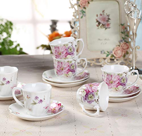 Floral Coffee Cups and Saucers x6 - lunazchef.shop