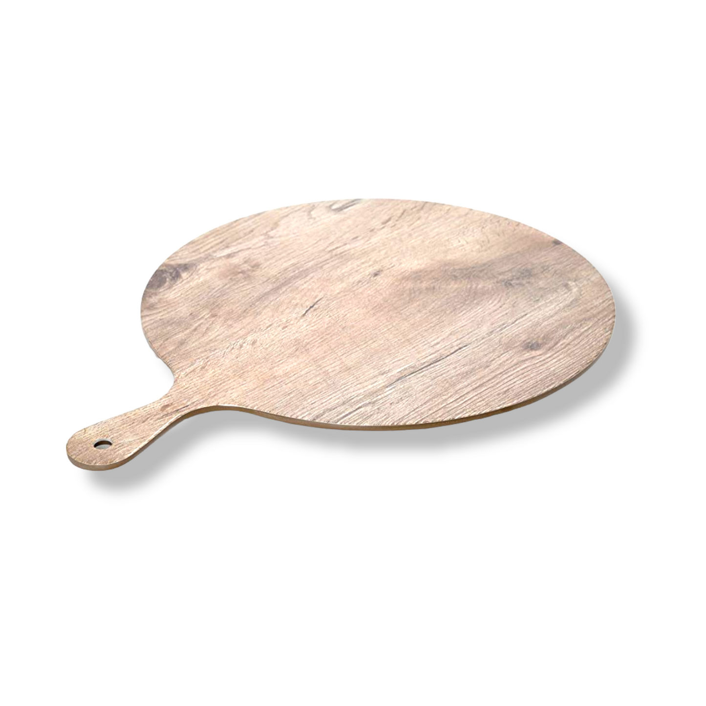 36 Cm Melamine round plate with a handle and a wooden-look finish - lunazchef.shop