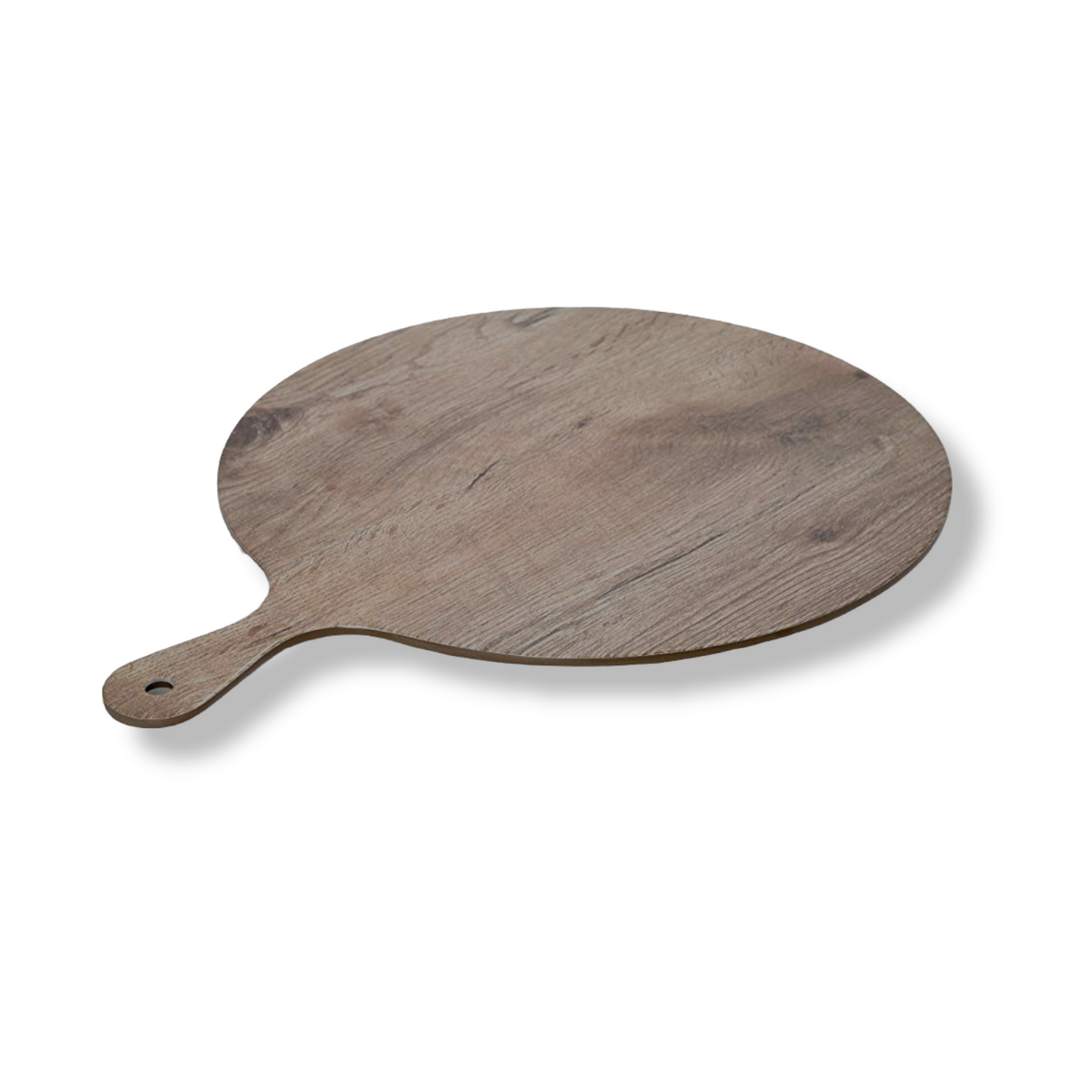 36 Cm Melamine round plate with a handle and a wooden-look finish - lunazchef.shop