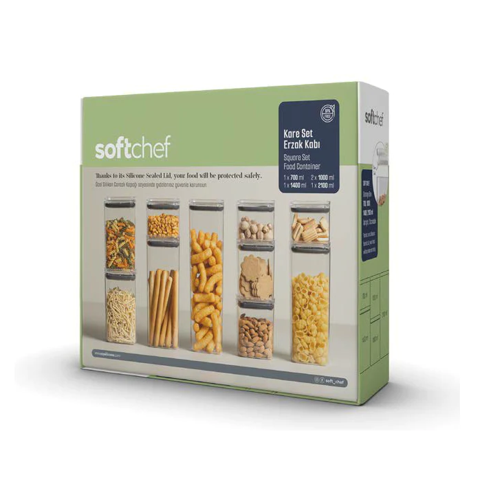 5 Pieces Airtight Squared chef Food Jar Set - lunazchef.shop