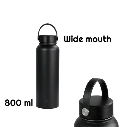 800ml Double Wall SS Thermal Bottle w Lid in Matte Black - lunazchef.shop