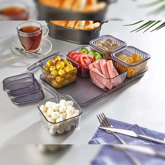 Acrylic Rectangular Tray with 6 Squared Bowls with Cover - lunazchef.shop