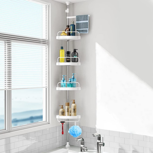 Adjustable Corner Bathroom Rack with shelf edges