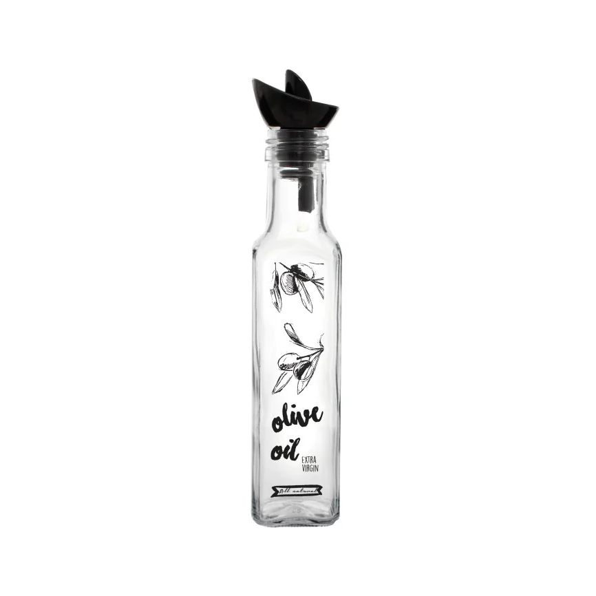 Black Olive Decorated Oil Bottle SQ 250 ml - lunazchef.shop