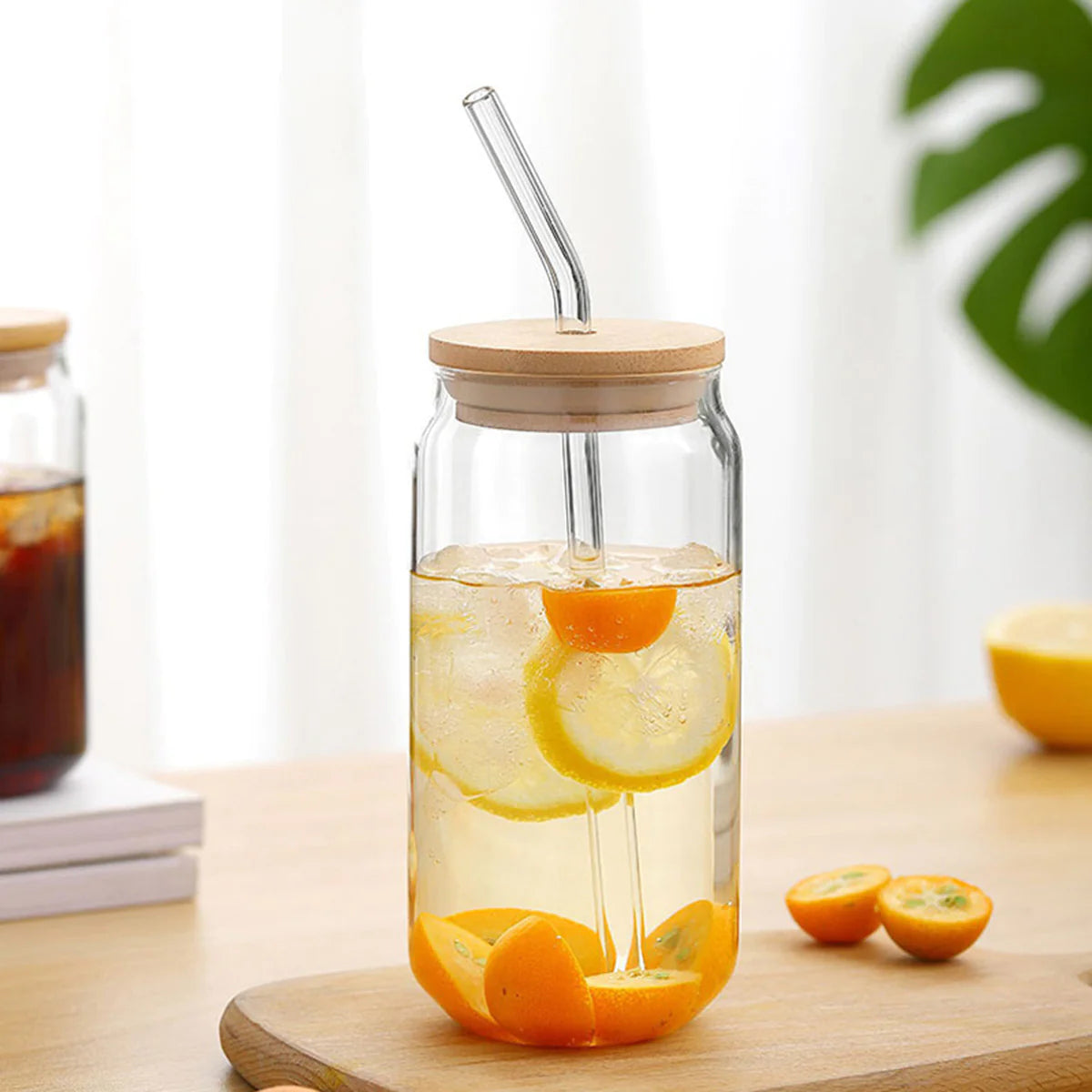 Borosilicate Round Glass Mug With Glass Straw