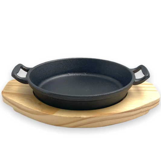 Round Cast Iron Sizzling with wooden base - lunazchef.shop