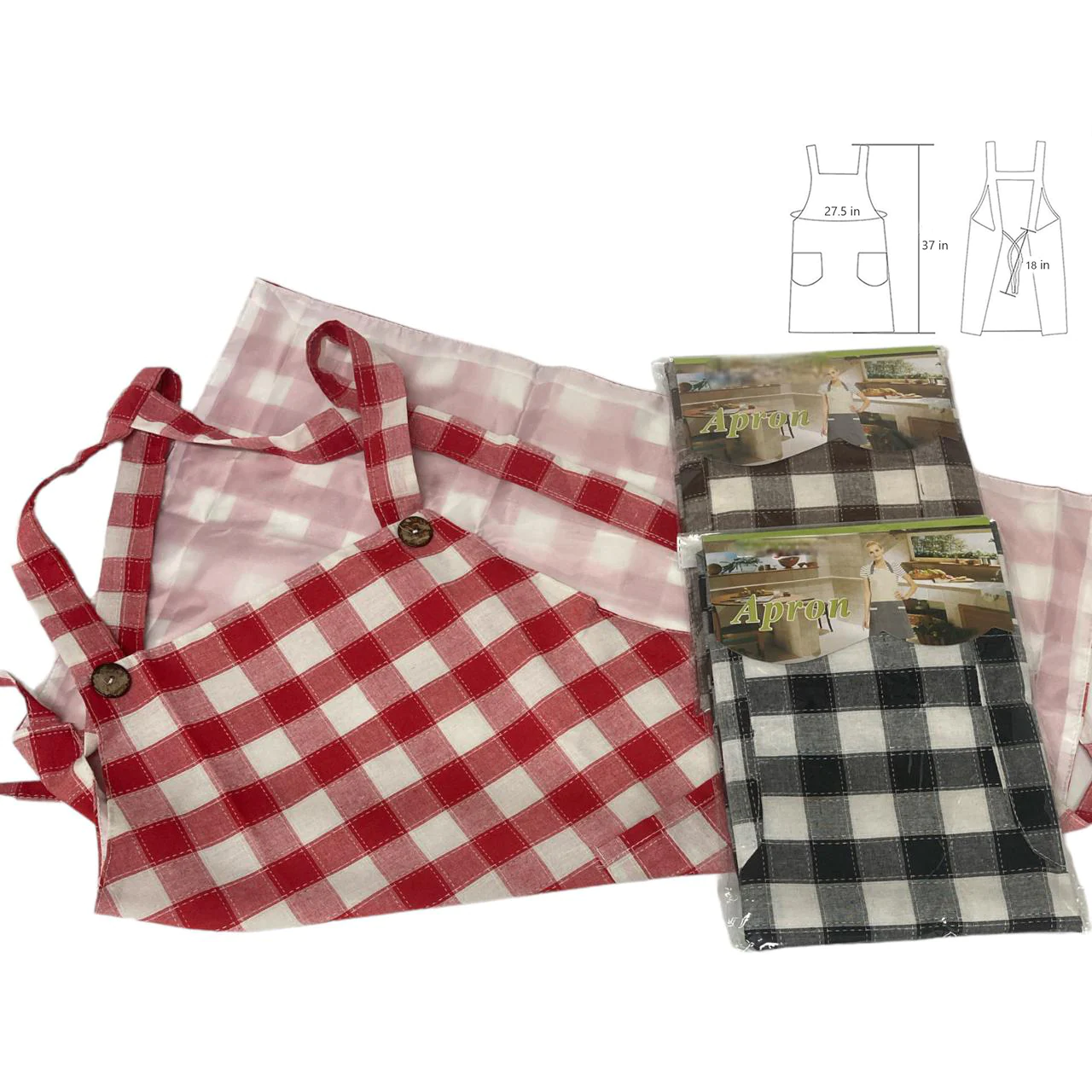 Checkered 100 % cotton apron with full nylon liner - lunazchef.shop