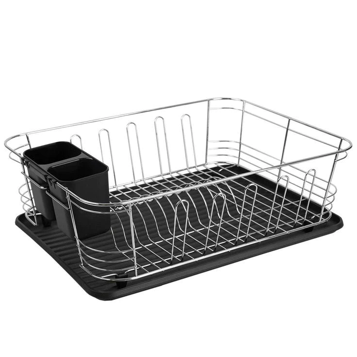 Chrome plated Metallic Dish Drainer with Plastic Tray  - lunazchef.shop