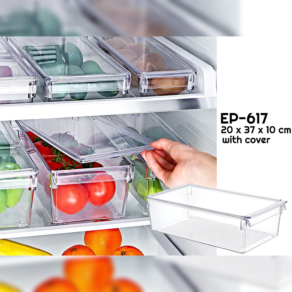 Clear Fridge Organizer with Cover 37 x 20 x 10 cm - lunazchef.shop