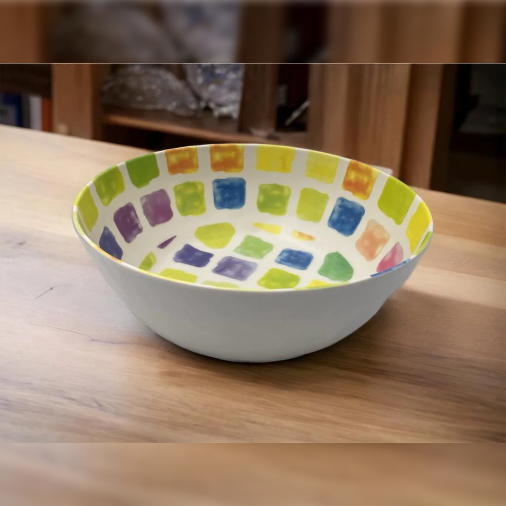 Colorful Squares Design Round Melamine Salad Bowl 10" - lunazchef.shop