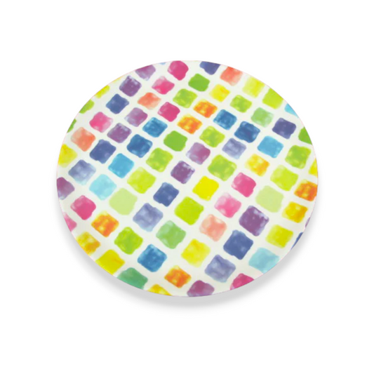 Colorful Squares Melamine Round Tray; 14" - lunazchef.shop