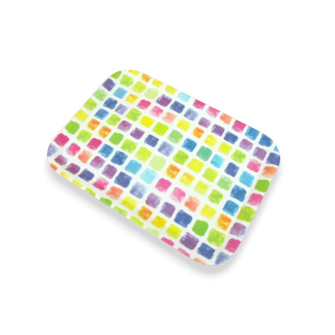 Colorful Squares Melamine Rectangular Tray; 15" - lunazchef.shop