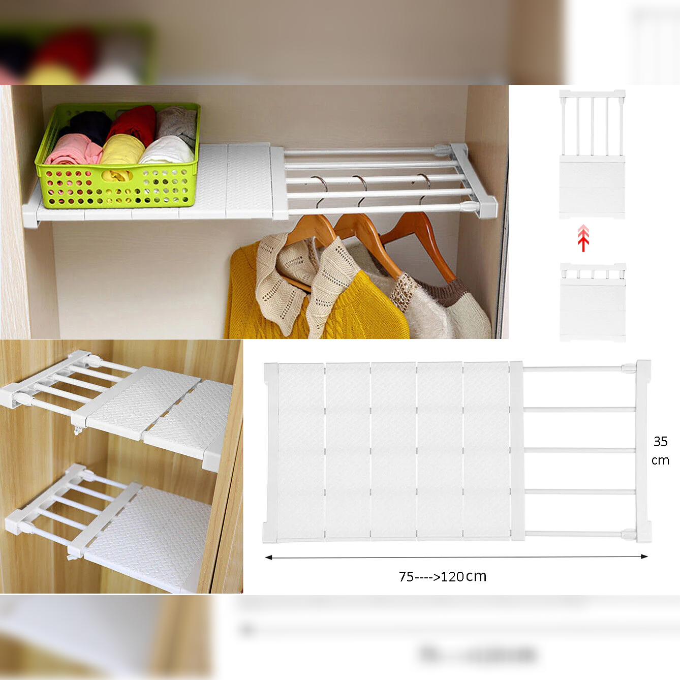 DIY Extendable Closet Cabinet Wardrobe Shelf 75 to 120 cm - lunazchef.shop