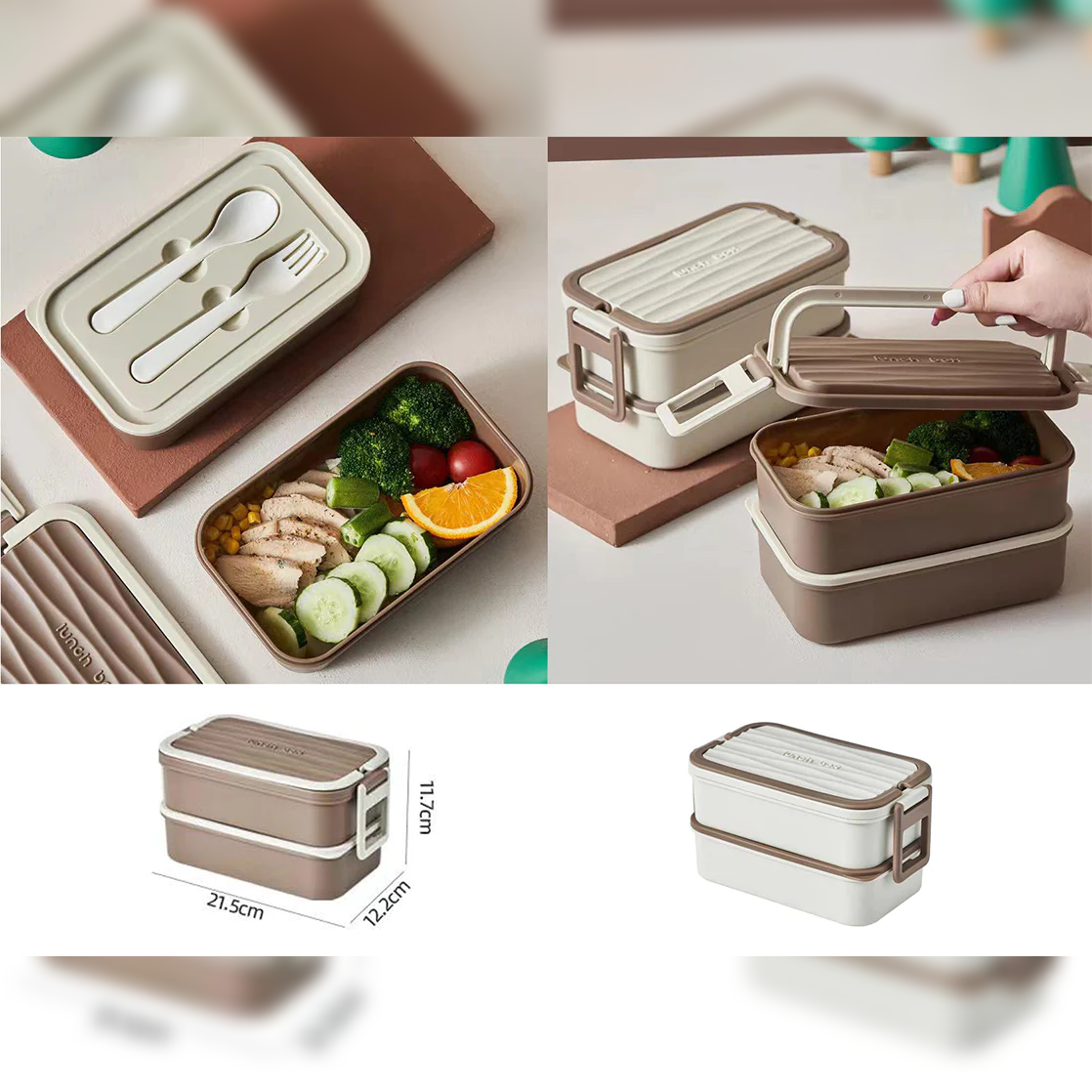 Double Decker Plastic Lunch Box with Cutlery - lunazchef.shop