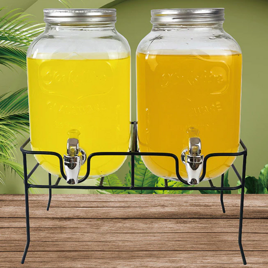 Double Glass Beverage Dispenser 4L X2 on Metal Stand - lunazchef.shop