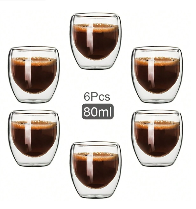 Double Wall Glass Cup 80ml X6- lunazchef.shop 