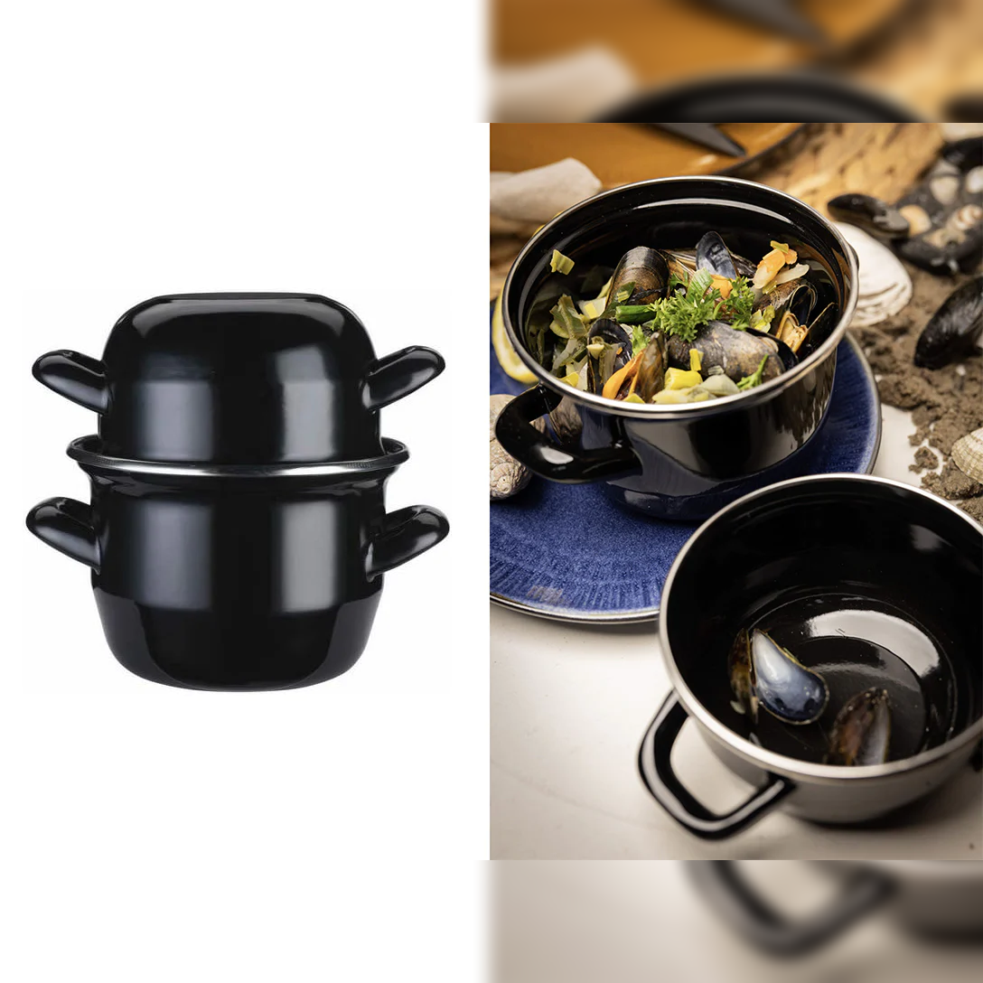 Enamel Coated Mussel Pot 12 cm Black Color - lunazchef.shop