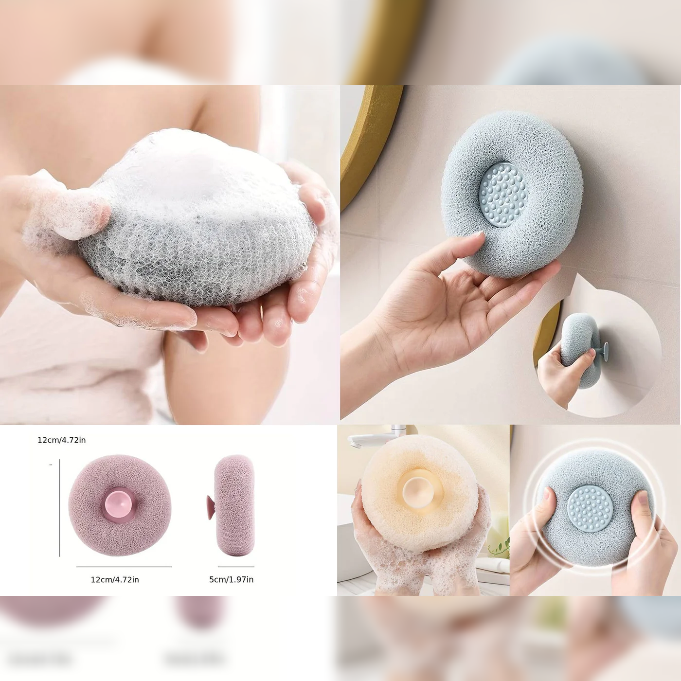 Exfoliating Bath Sponge Cleaning Brush with Suction Cup - lunazchef.shop