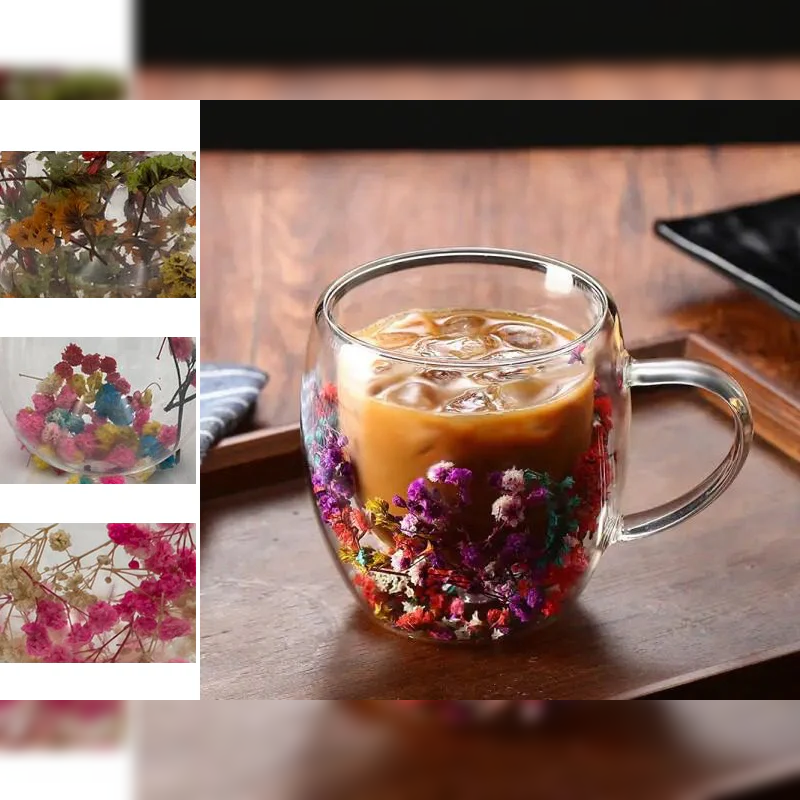 Flowery Double Wall Glass Mug 250 ml - lunazchef.shop