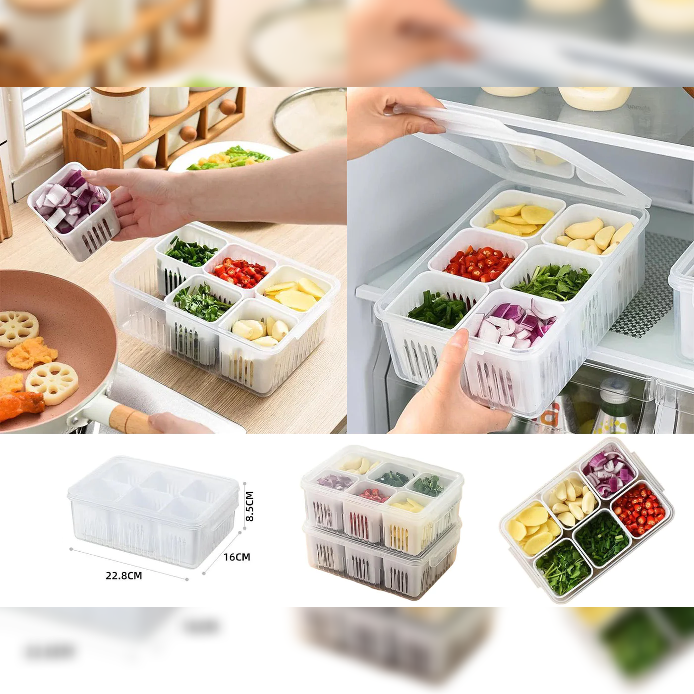 Food Prep Plastic Storage Container with 6 Strainers - lunazchef.shop