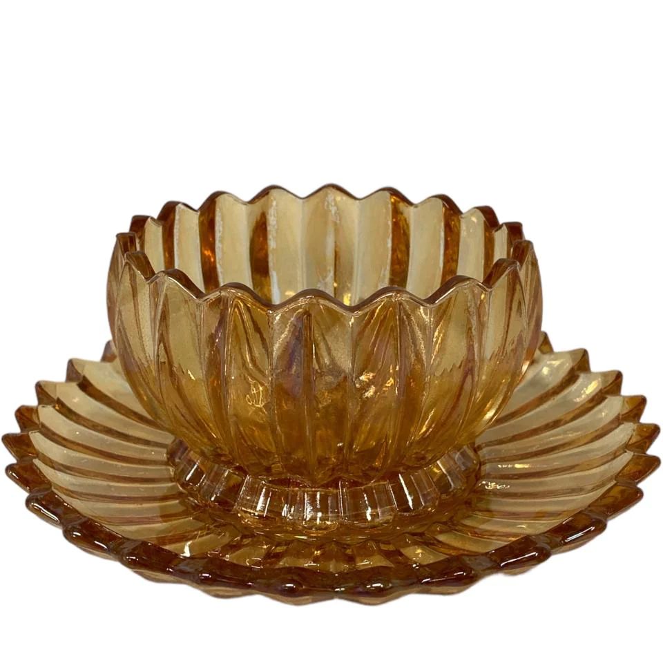 Glass Amber Color Set of 6 Bowls + 6 Saucers - lunazchef.shop