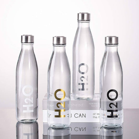 Glass Bottle 1L with H2O Design