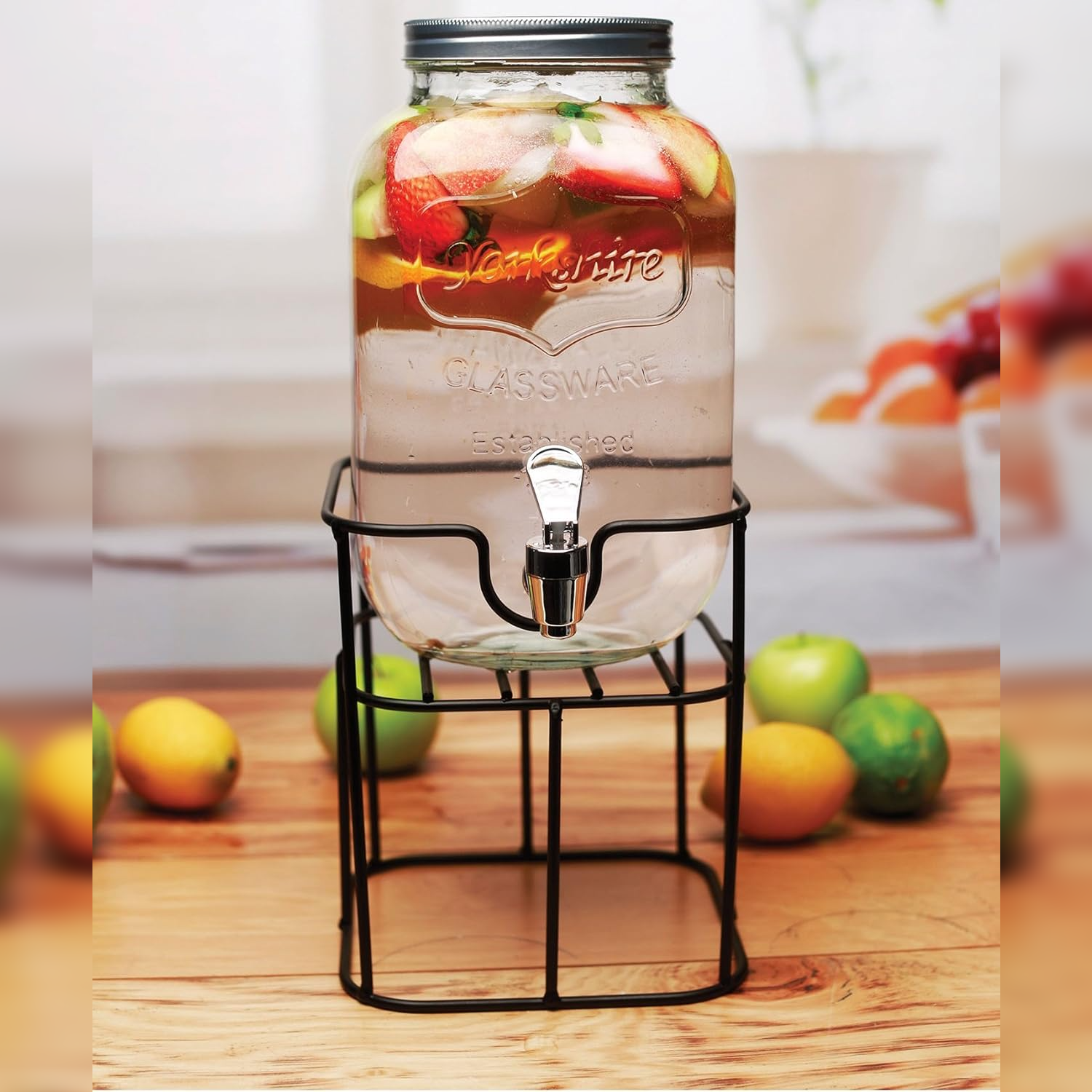 Glass Dispenser 4 L with Metallic Stand - lunazchef.shop