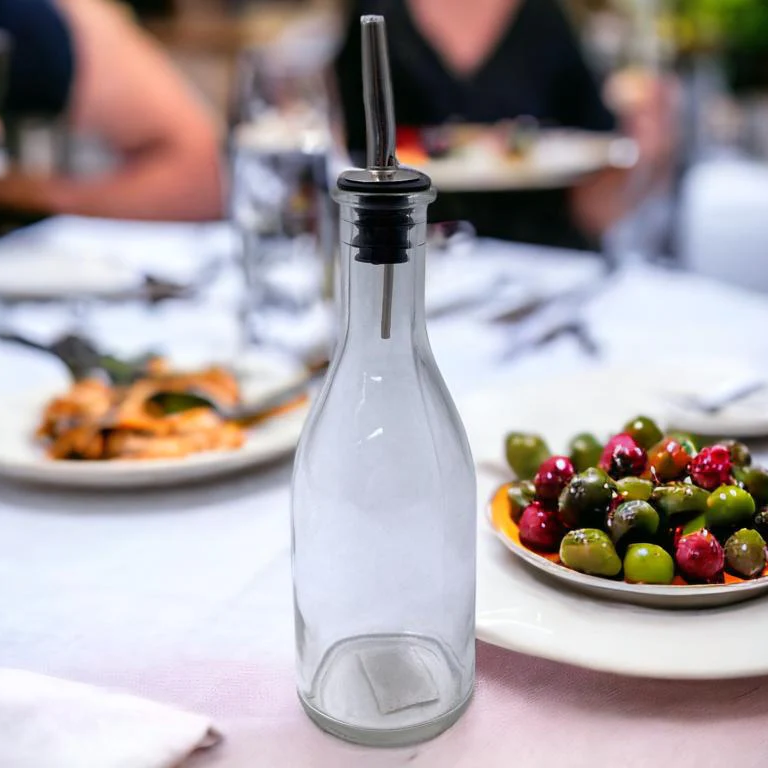 Glass Oil Bottle 300 ml with High Quality Metal Pourer - lunazchef.shop