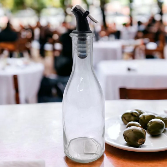 Glass Oil Bottle 300 ml with Plastic Pourer and Cover - lunazchef.shop