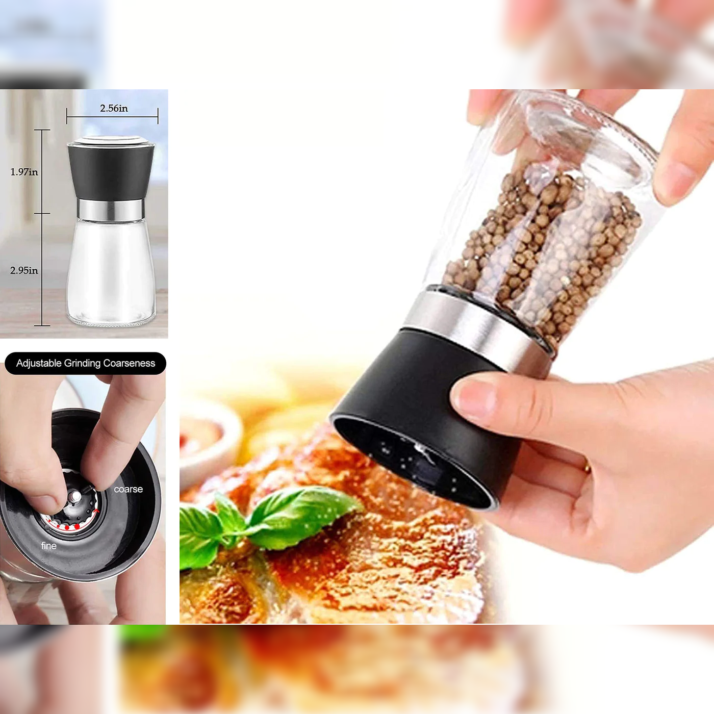 Glass Pepper Mill Grinder 180 ml w Adjustable Coarseness - lunazchef.shop