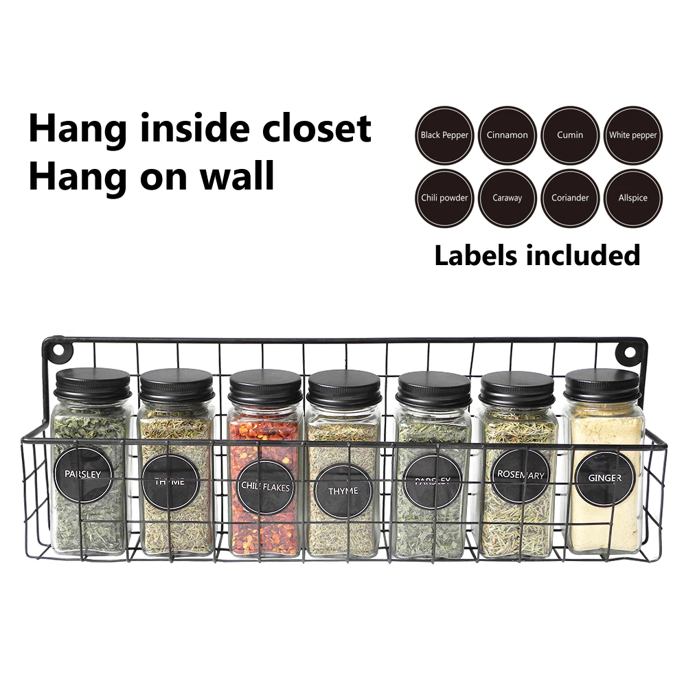 Glass Spice Set 7 pieces with Metal Hanging Rack - lunazchef.shop