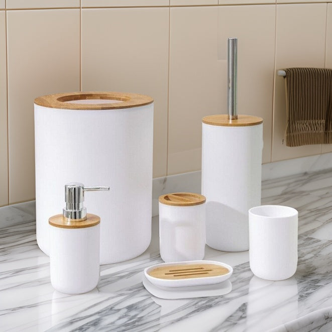 High Quality Bamboo Cover Bathroom Accessories Set of 6 - lunazchef.shop