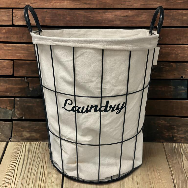 Iron Laundry Basket with Linen Inner Bag 38x47 cm - lunazchef.shop