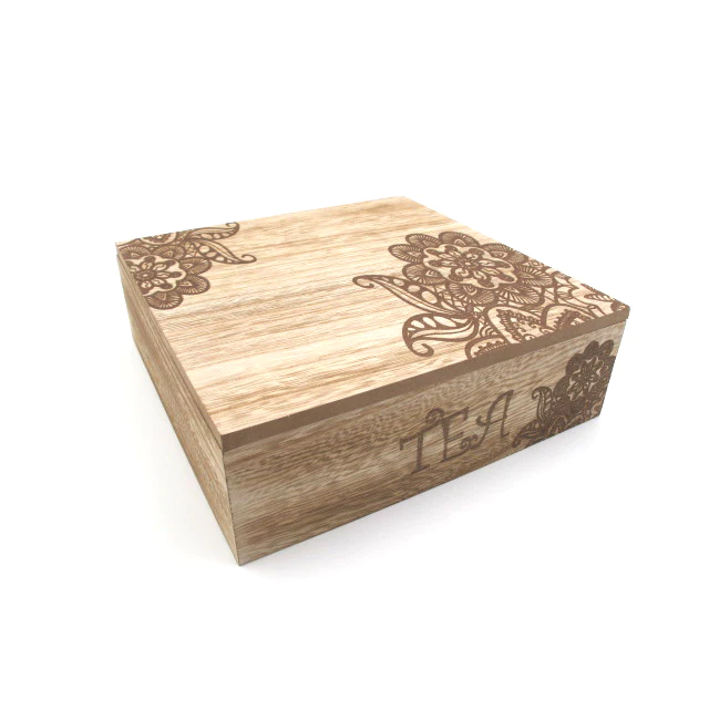 Large Wooden "Flower Engrave" Tea Box - lunazchef.shop