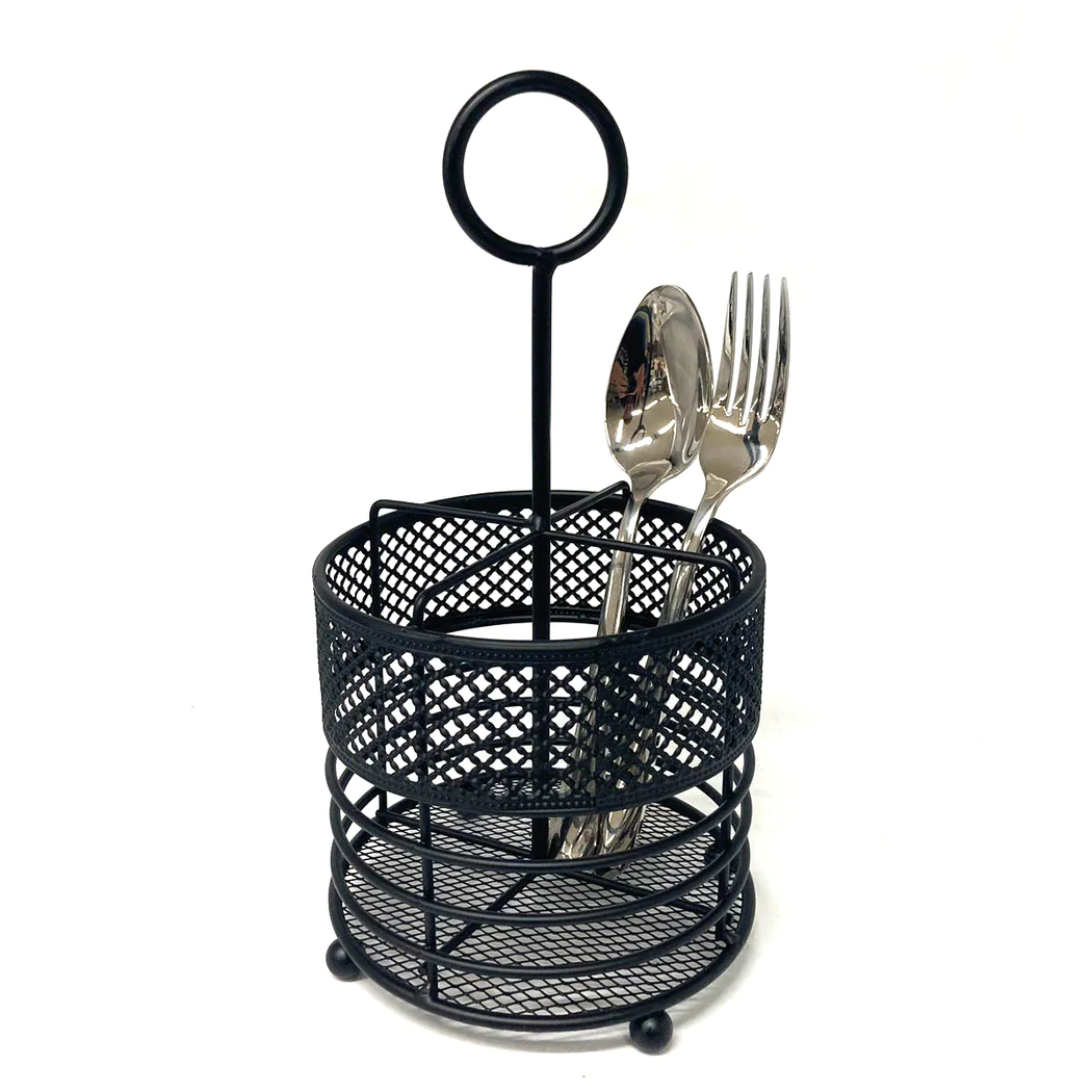 Matt Black Round Iron Cutlery Holder - lunazchef.shop