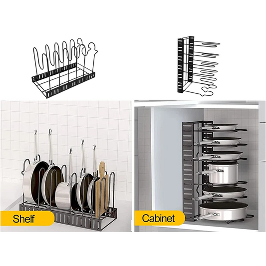 Metallic Cabinet and Shelf Organizer for Pans and Covers