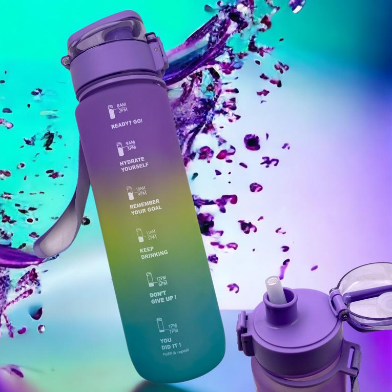 Motivational Water Bottle 1000 ml Colorful Design - lunazchef.shop