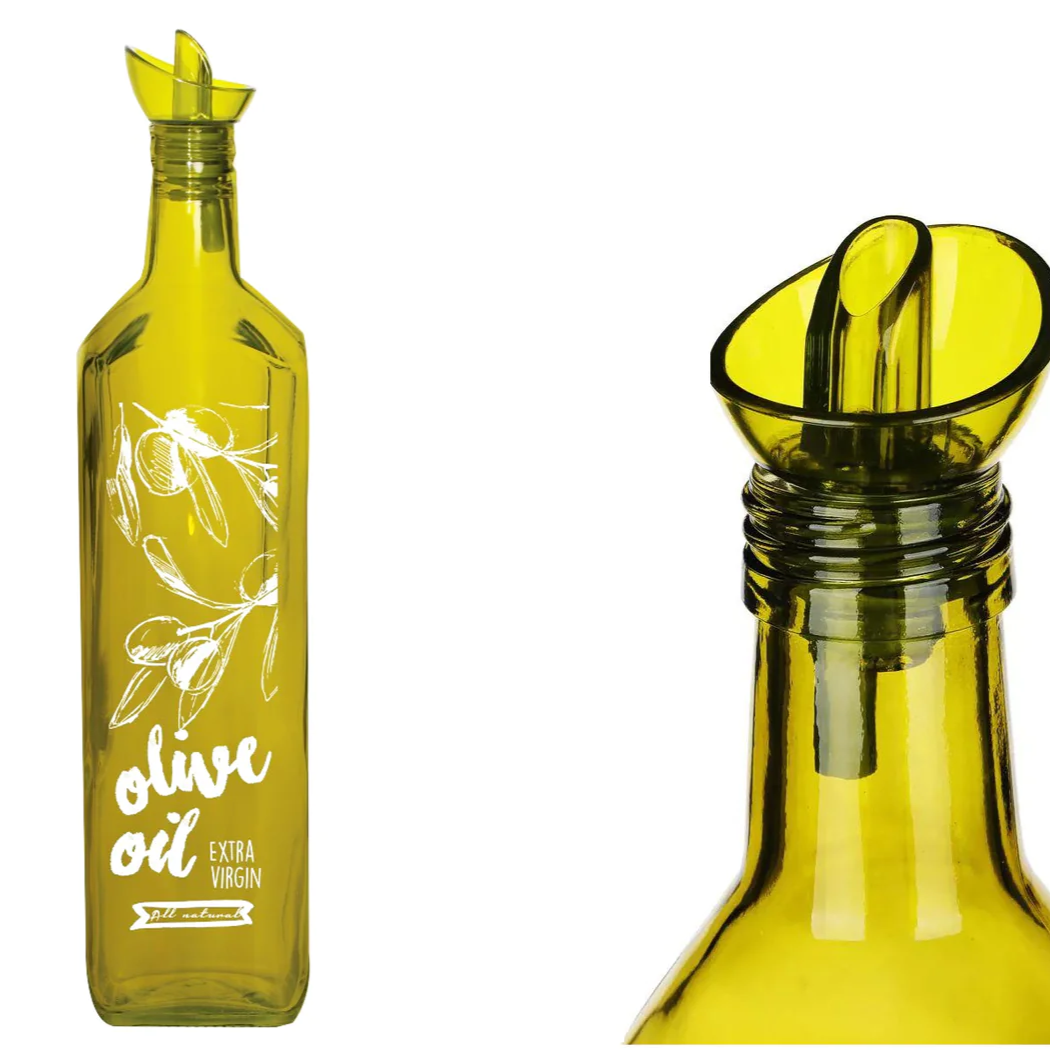 Olive Green Decorated Oil Bottle SQ 1000 ml - lunazchef.shop