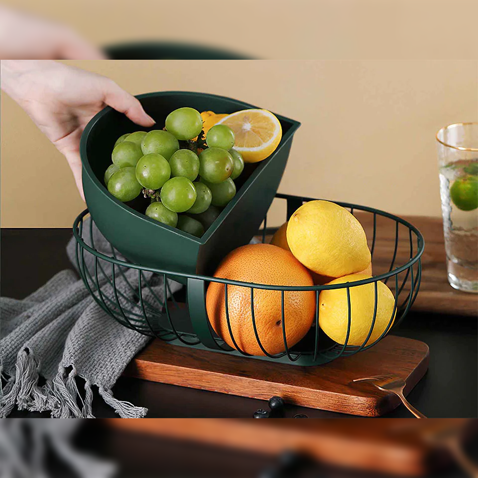 Oval Metal Fruit Basket with Plastic Compartment - lunazchef.shop