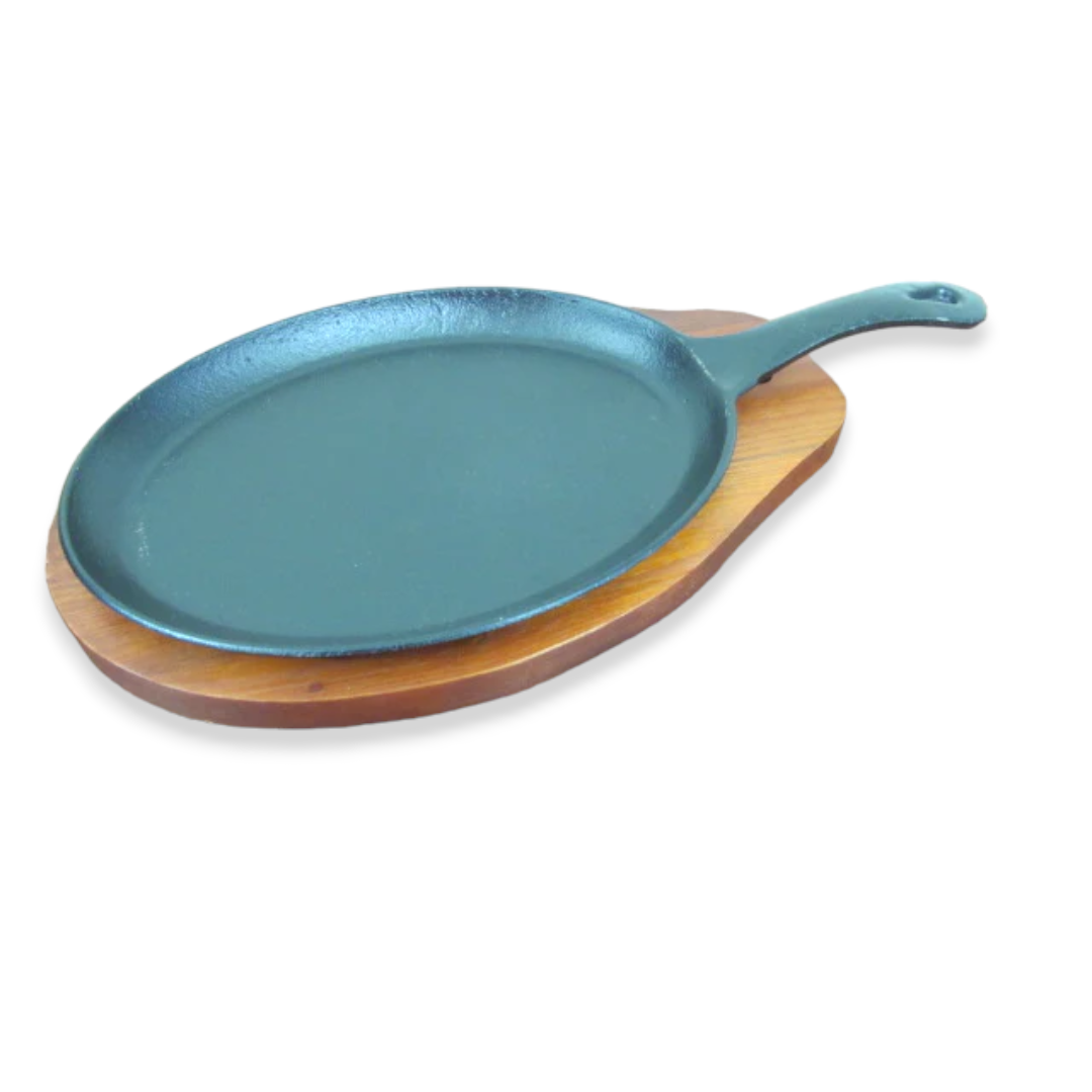 Oval sizzling platter with handle and wooden base - lunazchef.shop