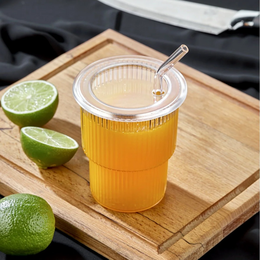 Plastic Cup with Cover and Glass Straw "Origami" - lunazchef.shop