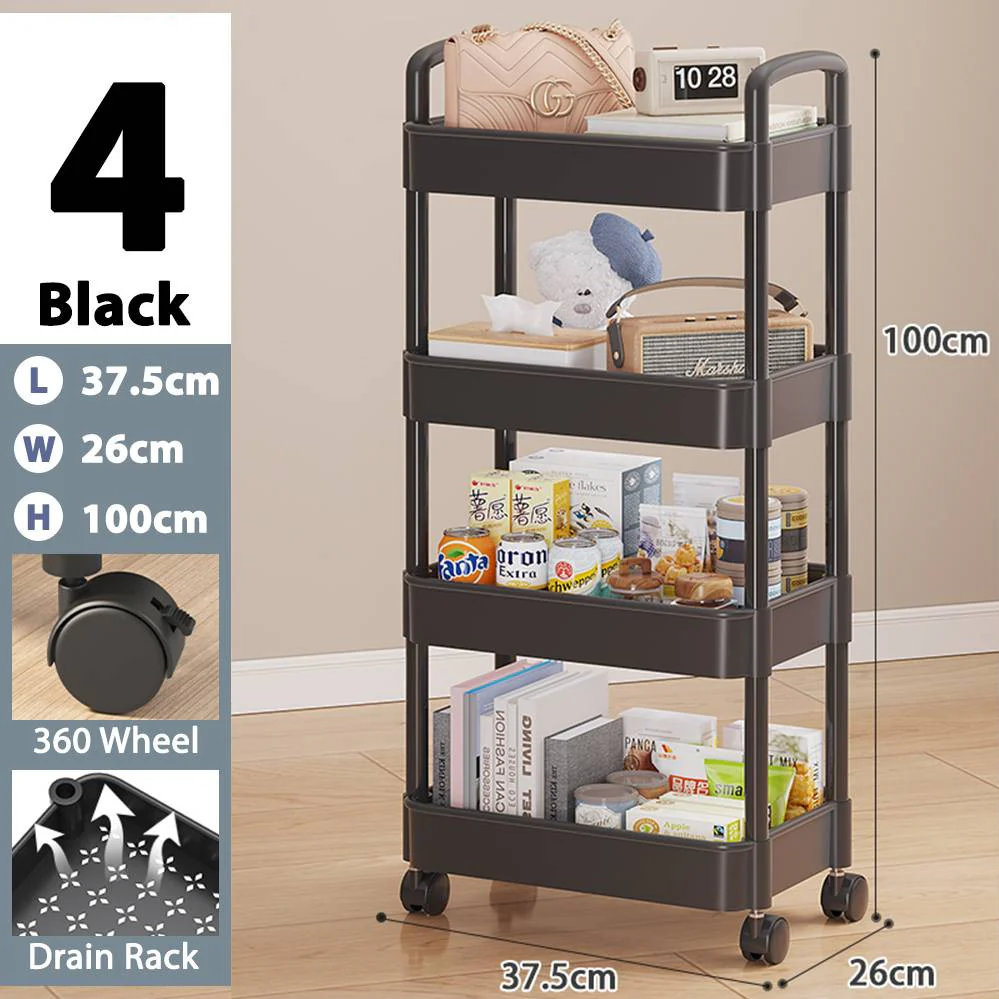 Plastic Rectangular Rack Trolley 4 Tiers - lunazchef.shop